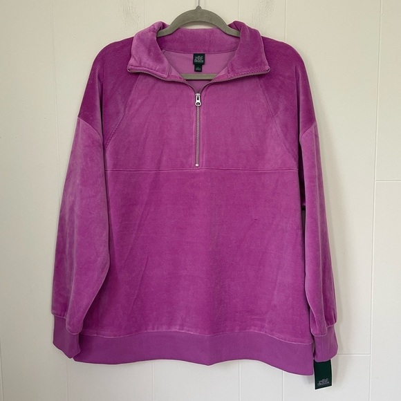 Wild Fable NEW Purple Velour Quarter Zip Pullover Top ~ NWT Size Large - Picture 2 of 16